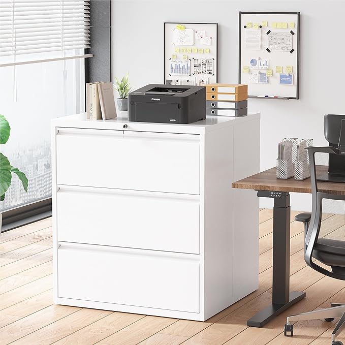 Superday Lateral File Cabinet 3 Drawer, Locking Metal File Cabinets Three - Image 2
