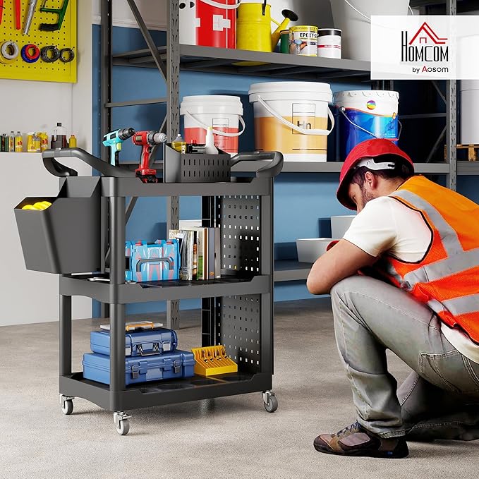 HOMCOM 3 Tier Utility Cart on Wheels, Rolling Tool Storage - Image 2