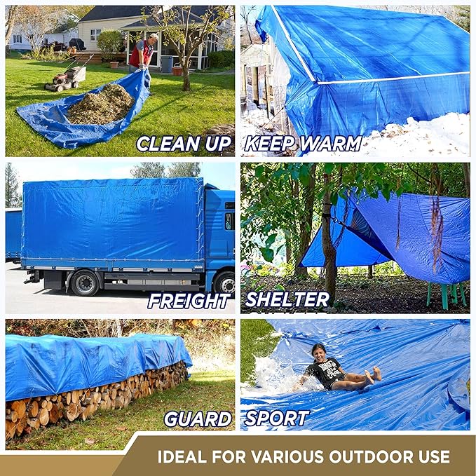 ATERET Multi-Purpose Blue Tarp Cover I Waterproof, 5-Mil Thick Plastic Poly - Image 7