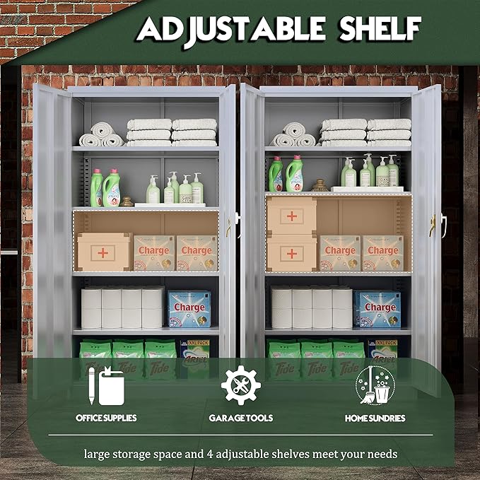 Greenvelly Metal Storage Cabinet, Locking Steel Cabinet - Image 5