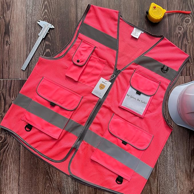 TCCFCCT Mesh Reflective Vest 9 Pockets High Visibility Safety Vest - Image 5