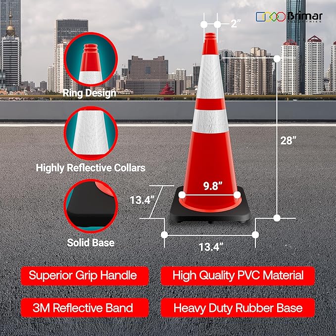 Brimar 28 Inch Traffic Cones, 4 Pack, Road Parking, MUTCD Approved Traffic Cones - Image 3