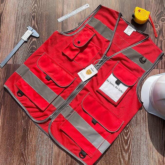 TCCFCCT Mesh Hi Vis Vest 9 Pockets High Visibility Reflective Safety Vest - Image 5