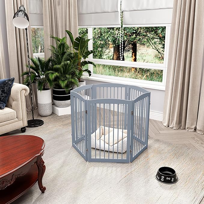 Freestanding Pet Gate for Dogs, Indoor Wooden Foldable Dog Gate for House - Image 5