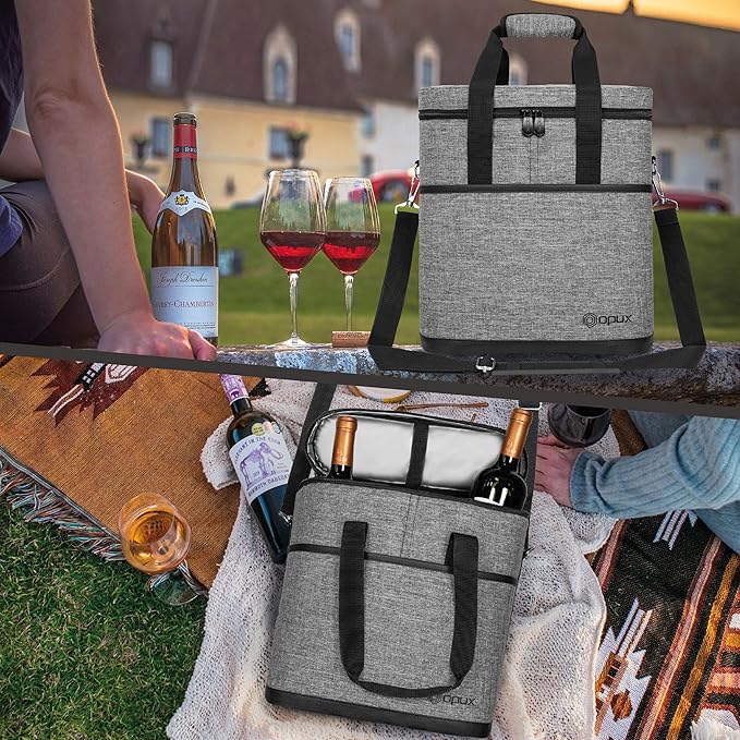 opux 3 Bottle Wine Carrier Tote, Insulated Leakproof Wine Cooler Bag, Wine - Image 7