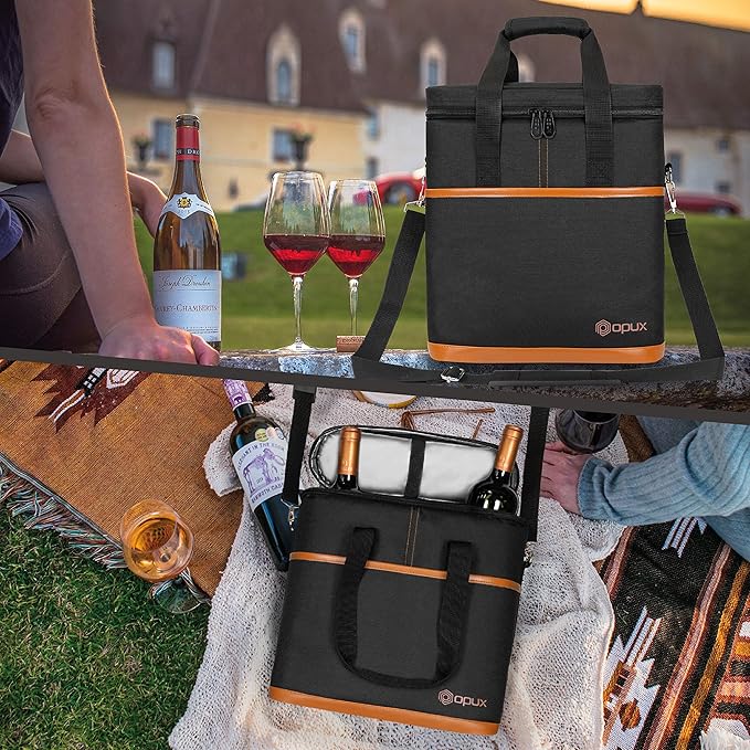 opux 3 Bottle Wine Carrier Tote, Insulated Leakproof Wine Cooler Bag, Wine - Image 7