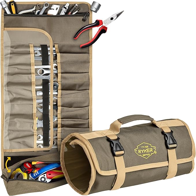 The Ryker Tool Roll Up Bag Heavy-Duty Canvas Tool Organizer w/Clear PVC Wrench by TheRykerBag